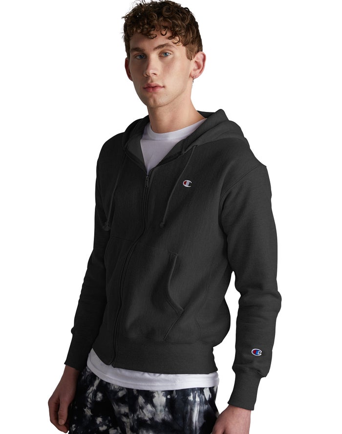 Sudadera Con Capucha Champion Hombre - Reverse Weave Full Zip C Logo ( Negras ) 2096475-BI